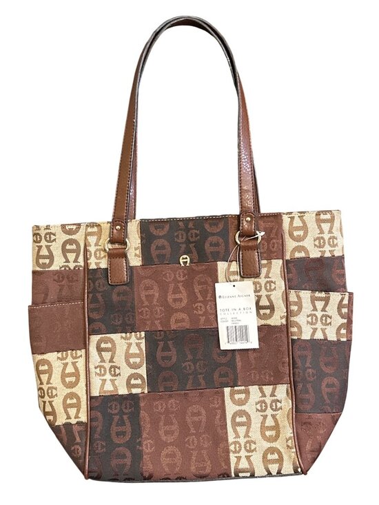 Etienne Aigner Handbags - Etienne Aigner Tote In A Box Collection Multicolor Canvas & Faux Leather Handbag